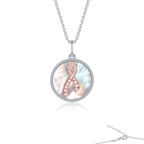 Mother of Pearl Pink Ribbon Necklace - P0288PLT