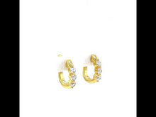 Load and play video in Gallery viewer, 1.0 CTW 3-Stone Huggie Hoop Earrings-E0617CLG
