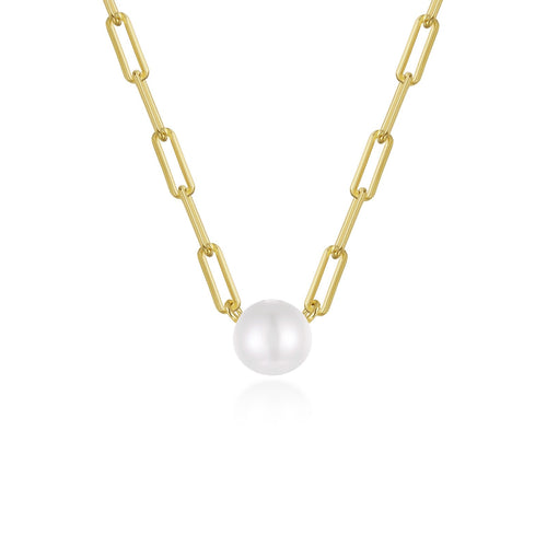 Paperclip Necklace with Cultured Freshwater Pearl-N0301PLG