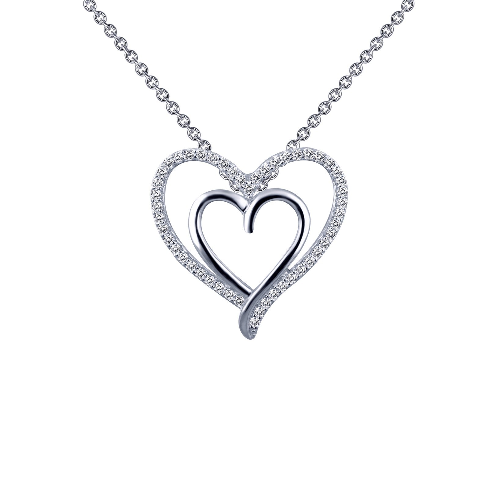 Double-Heart Pendant Necklace-P0150CLP