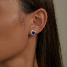 Load image into Gallery viewer, Fancy Lab-Grown Sapphire Halo Stud Earrings-SYE001SP
