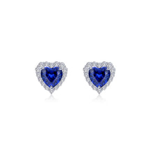 Load image into Gallery viewer, Fancy Lab-Grown Sapphire Halo Heart Earrings-SYE014SP
