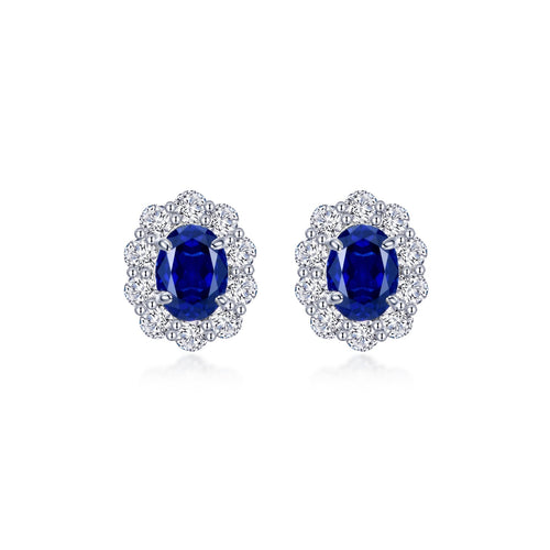 Fancy Lab-Grown Sapphire Halo Stud Earrings-SYE017SP