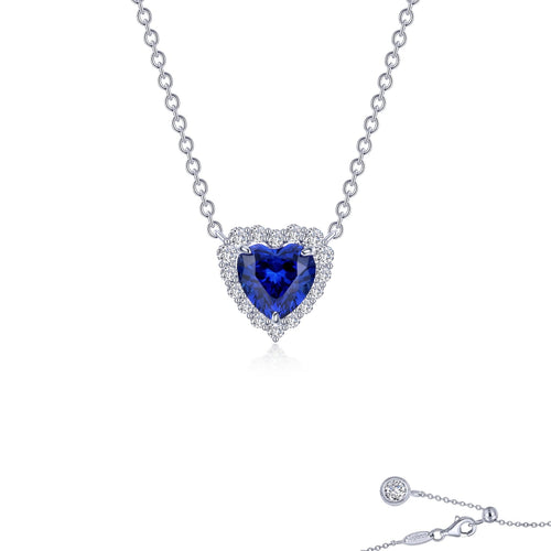 Fancy Lab-Grown Sapphire Halo Heart Necklace-SYN001SP