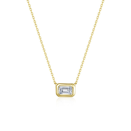 East-West Bezel-Set Emerald-Cut Solitaire Choker Necklace-N0312CLG