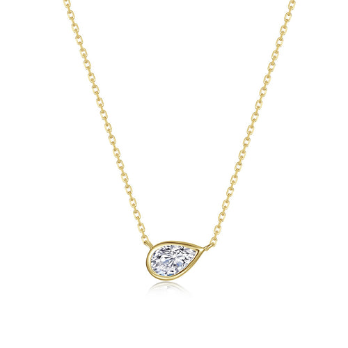East-West Bezel Pear Solitaire Necklace -N0367CLG
