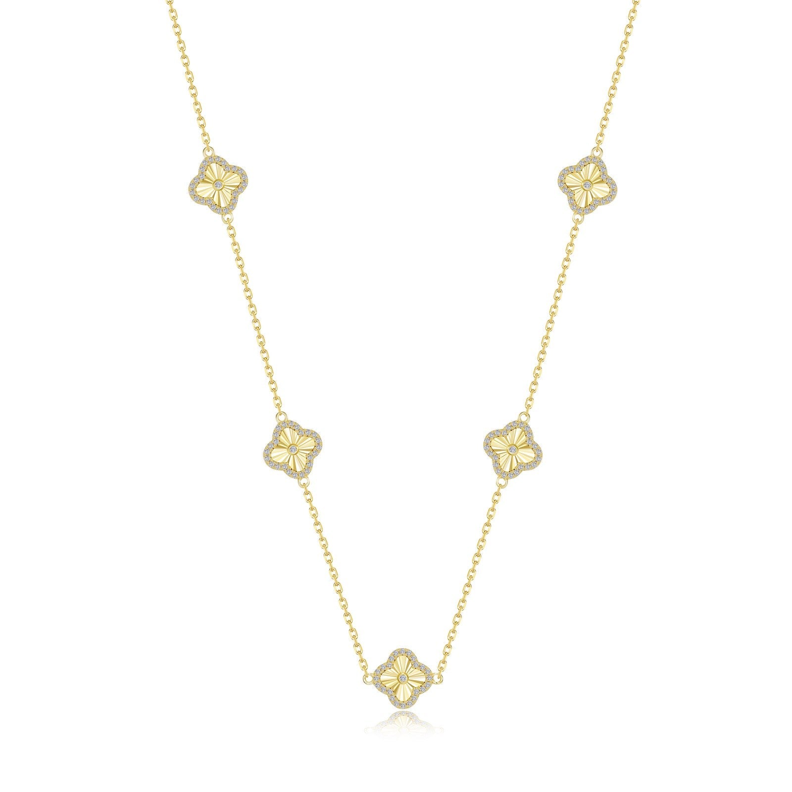 Gold Clover Motif Necklace-N2032CLG