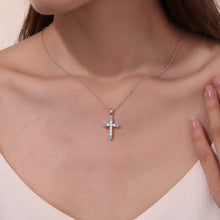 Load image into Gallery viewer, March Birthstone Cross Necklace-BP007AQP
