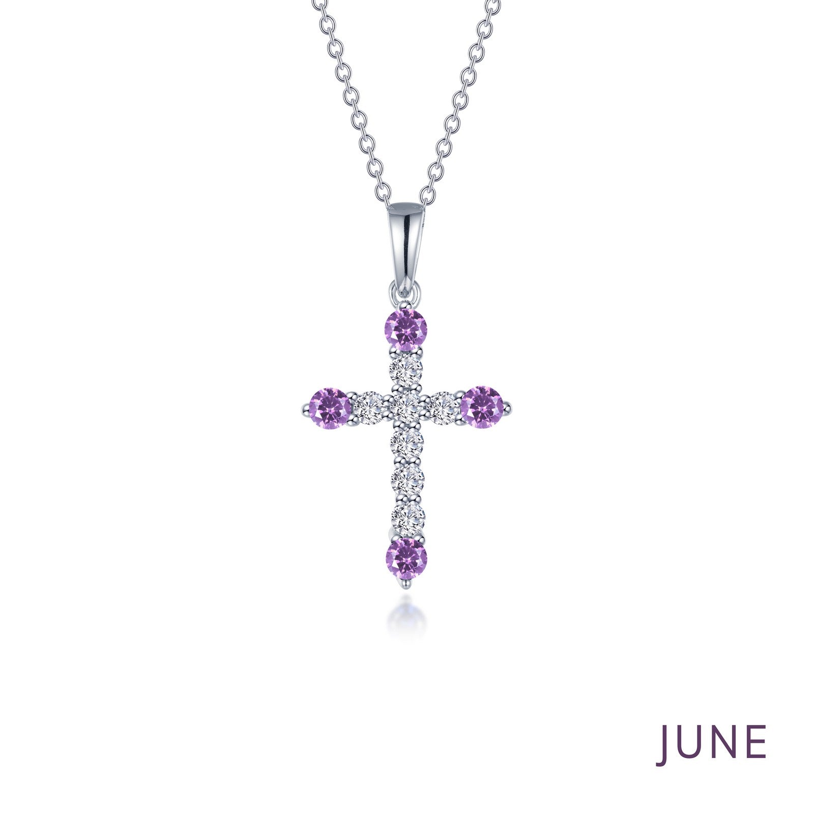 June Birthstone Cross Necklace-BP007AXP
