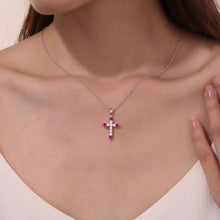 Load image into Gallery viewer, July Birthstone Cross Necklace-BP007RBP

