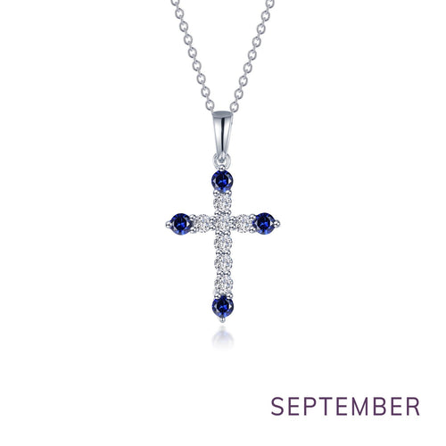 September Birthstone Cross Necklace-BP007SAP