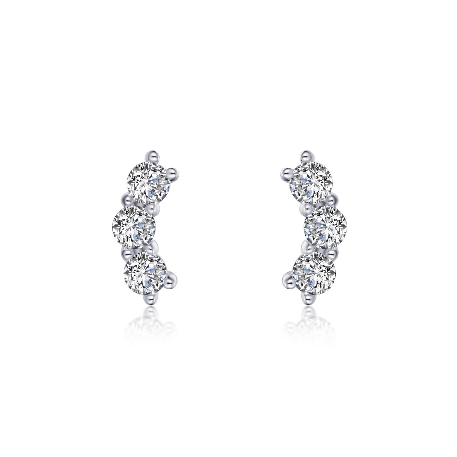 3-Stone Stud Earrings-E0468CLP