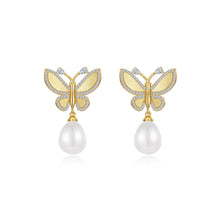 Load image into Gallery viewer, Statement Butterfly with Cultured Freshwater Pearl Drop Earrings-E0587PLG
