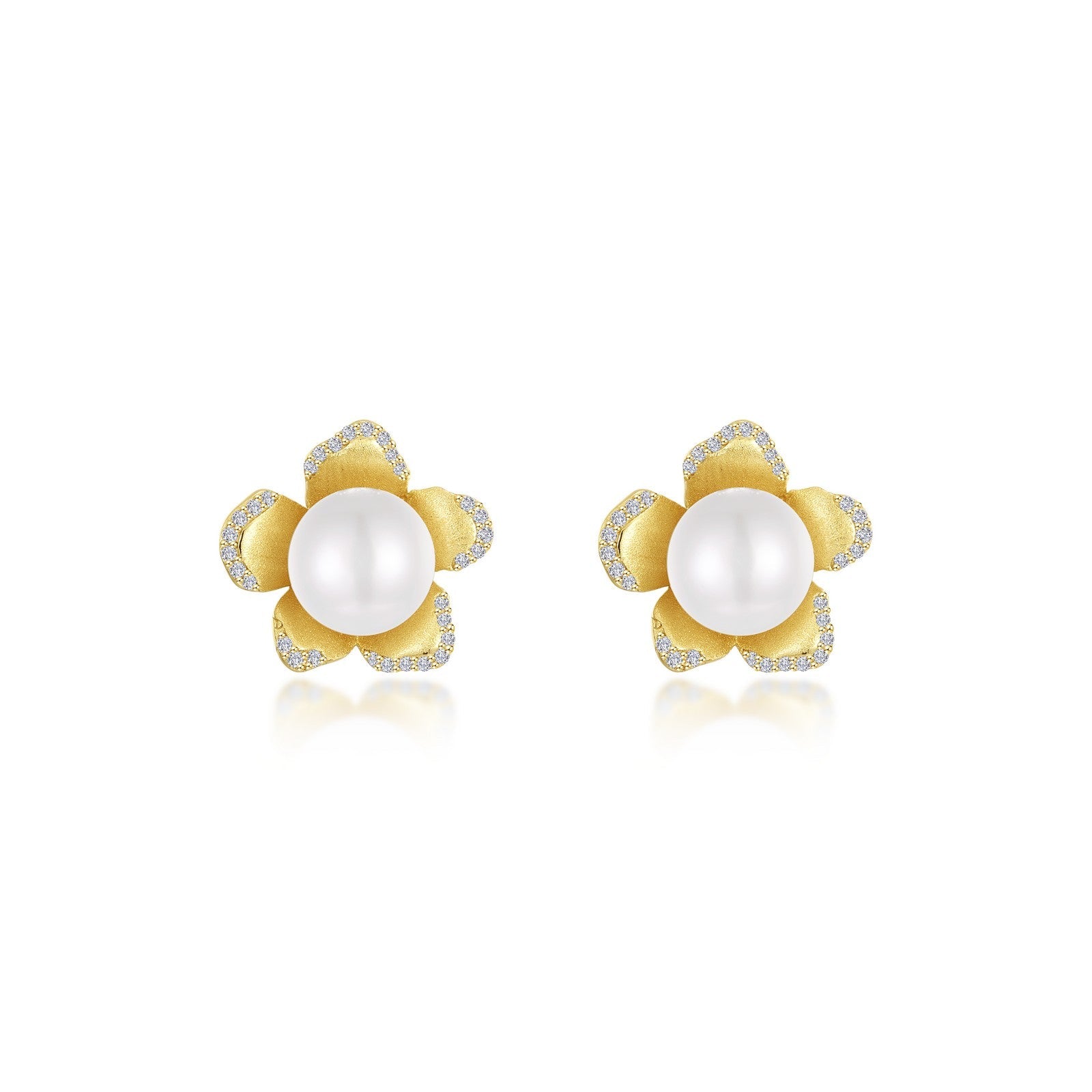 Cultured Freshwater Pearl Flower Earrings-E0589PLG