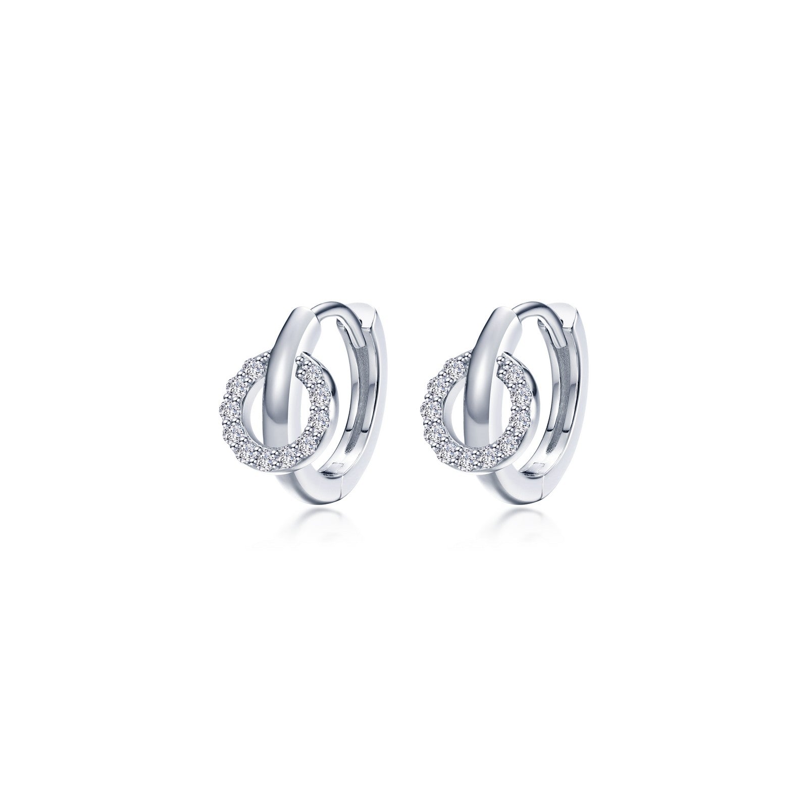 Interlocking Hoop Huggie Earrings-E0601CLP