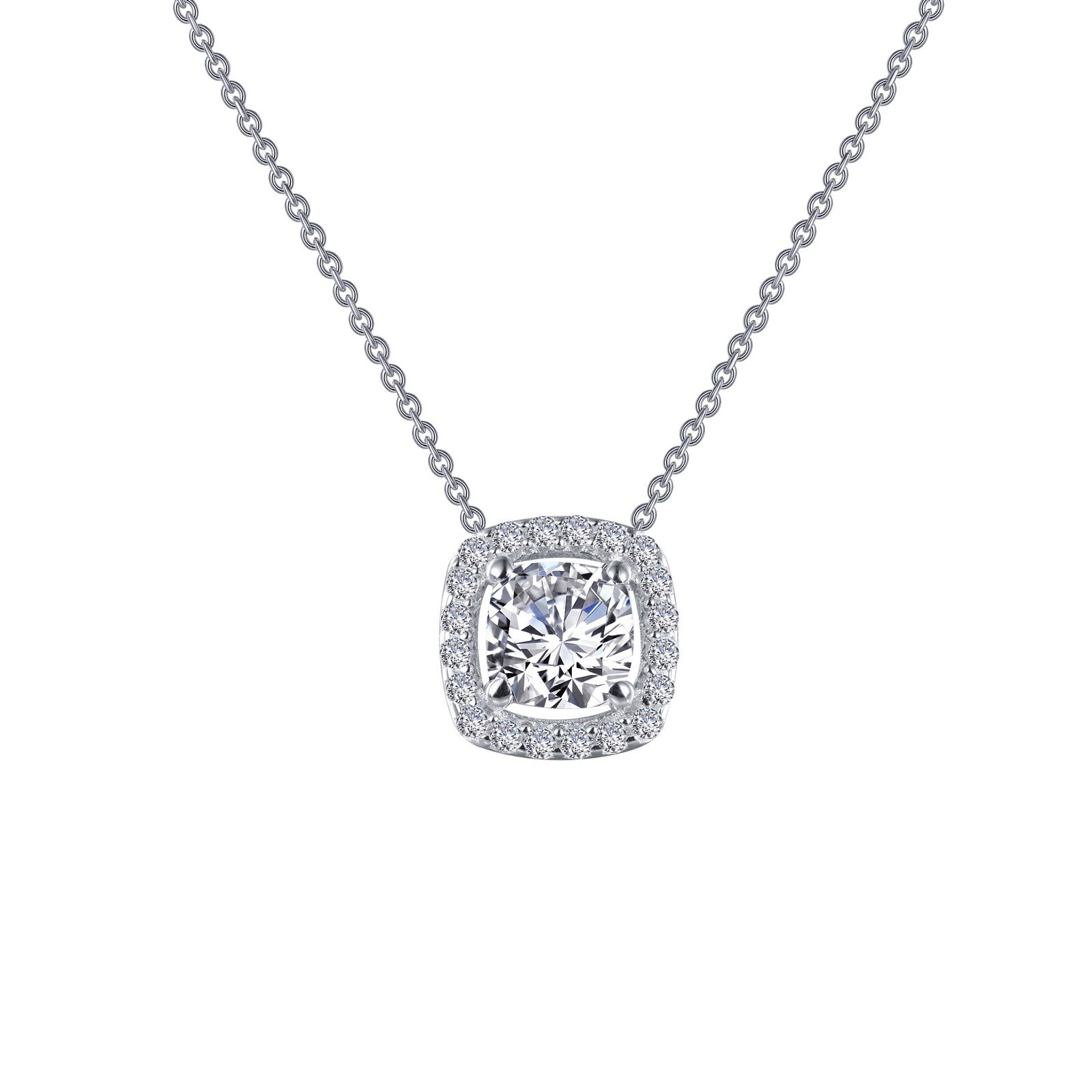Cushion-Cut Halo Necklace-N0100CLP