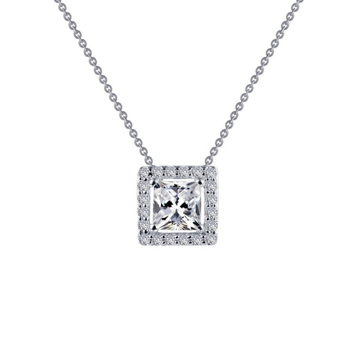 Princess-Cut Halo Necklace-N0101CLP