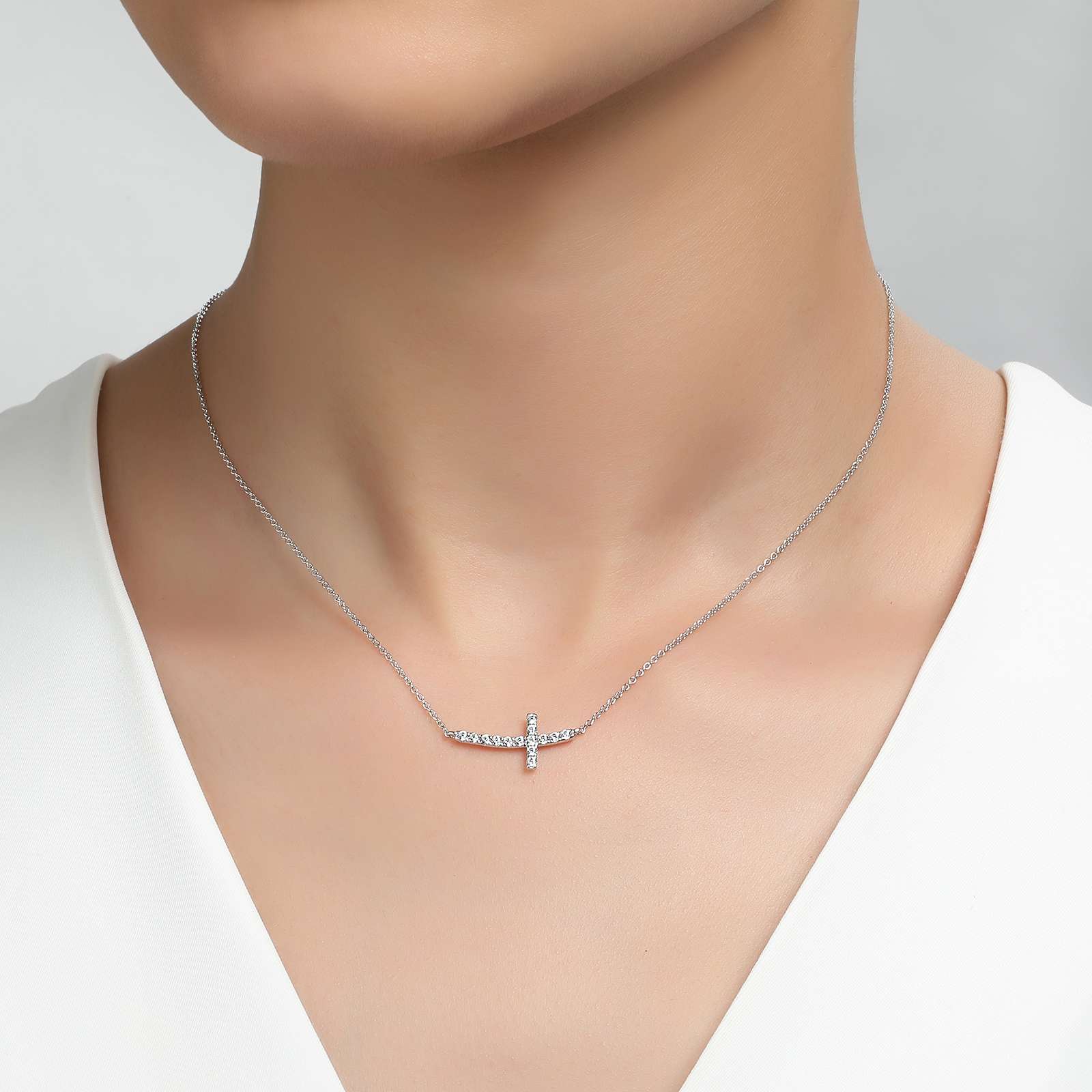 Sideways Curved Cross Necklace – Lafonn