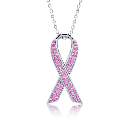 Pave Pink Ribbon Necklace-N0178PKP