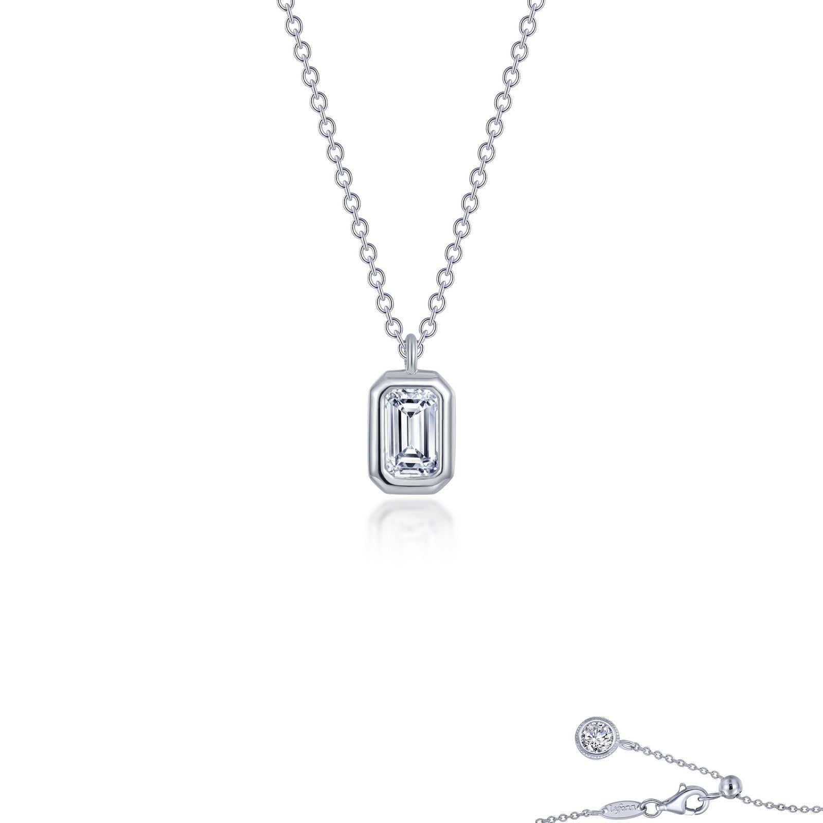 Bezel-set Emerald-Cut Solitaire Choker Necklace-N0313CLP