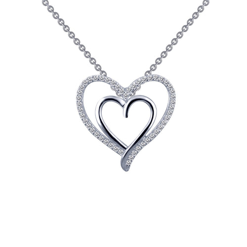 Double-Heart Pendant Necklace-P0150CLP
