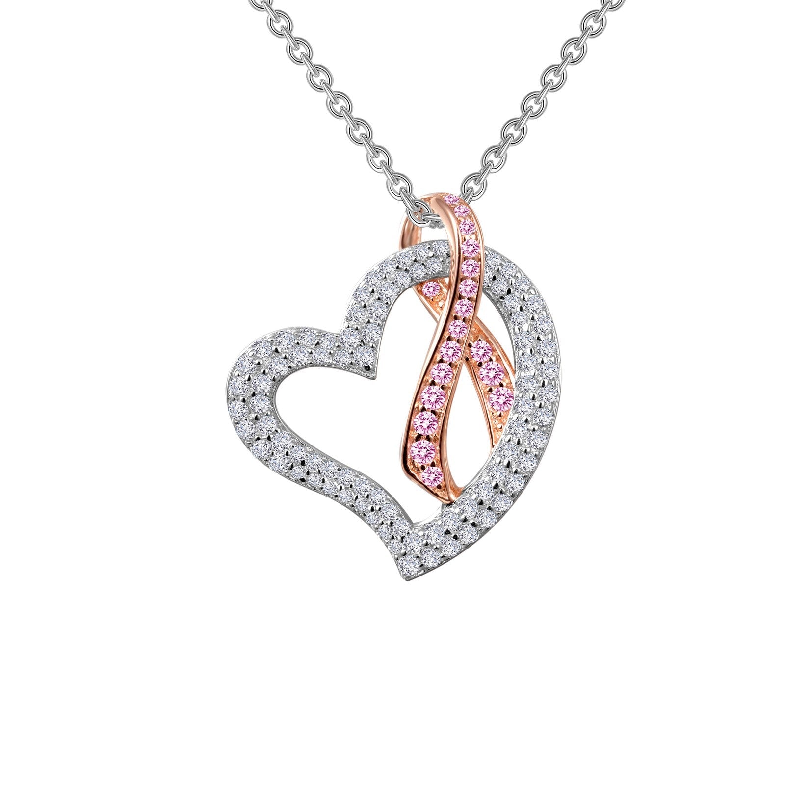 Pink Ribbon Heart Pendant Necklace-P0159CPP