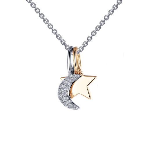 Moon & Star Shadow Charm Necklace-P0220CLT