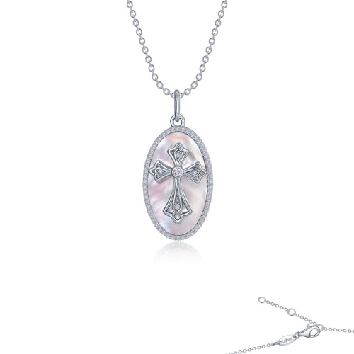 Cross on Mother of Pearl Disc Necklace-P0279PLP