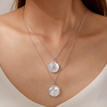 Load image into Gallery viewer, Cross on Mother of Pearl Disc Necklace-P0284PLT
