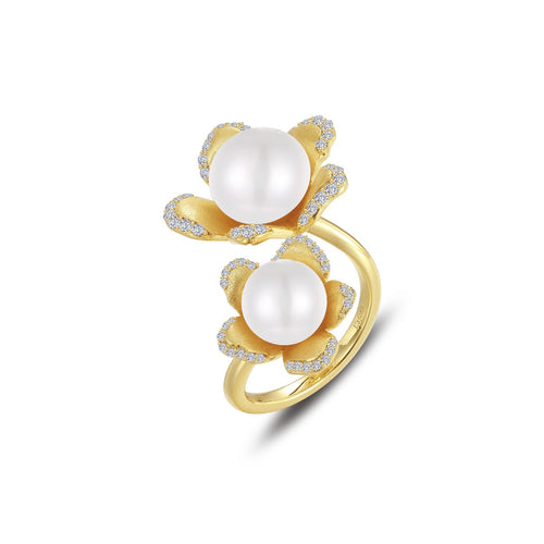  Cultured Freshwater Pearl Flower Open Ring-R0525PLG