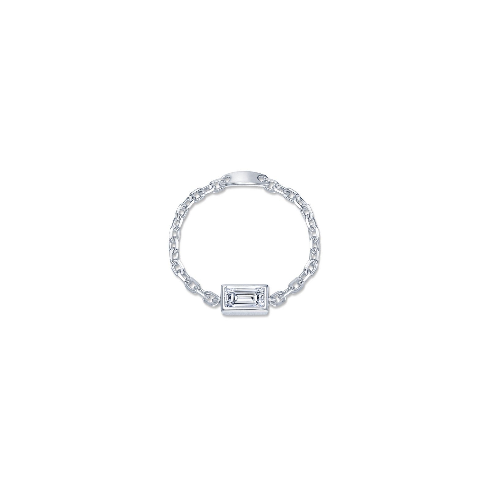 Emerald-Cut Bezel-Set Chain Ring-R0543CLP