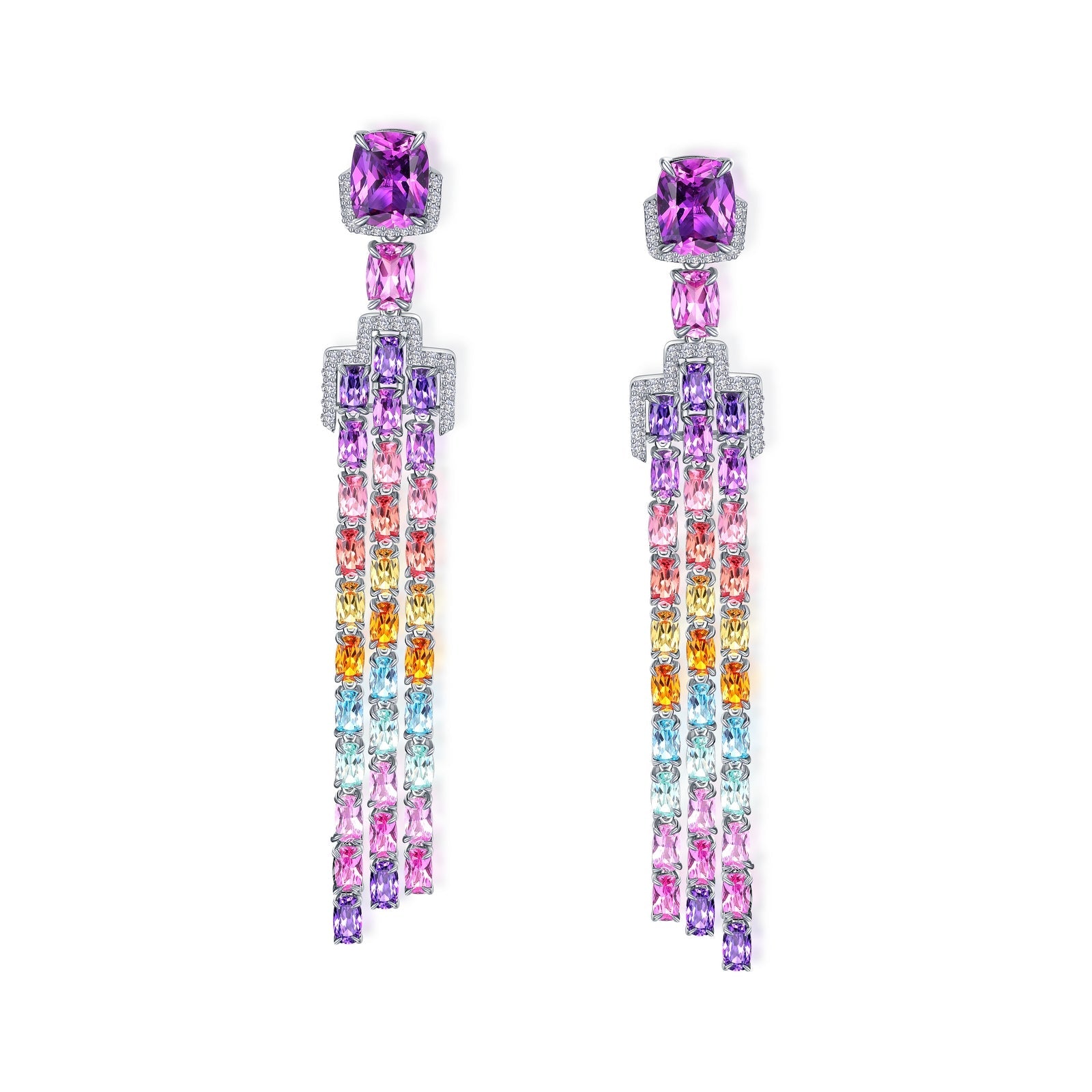 Fancy Lab-Grown Sapphire Chandelier Earrings-SYE007MP