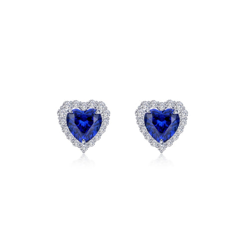 Fancy Lab-Grown Sapphire Halo Heart Earrings-SYE014SP