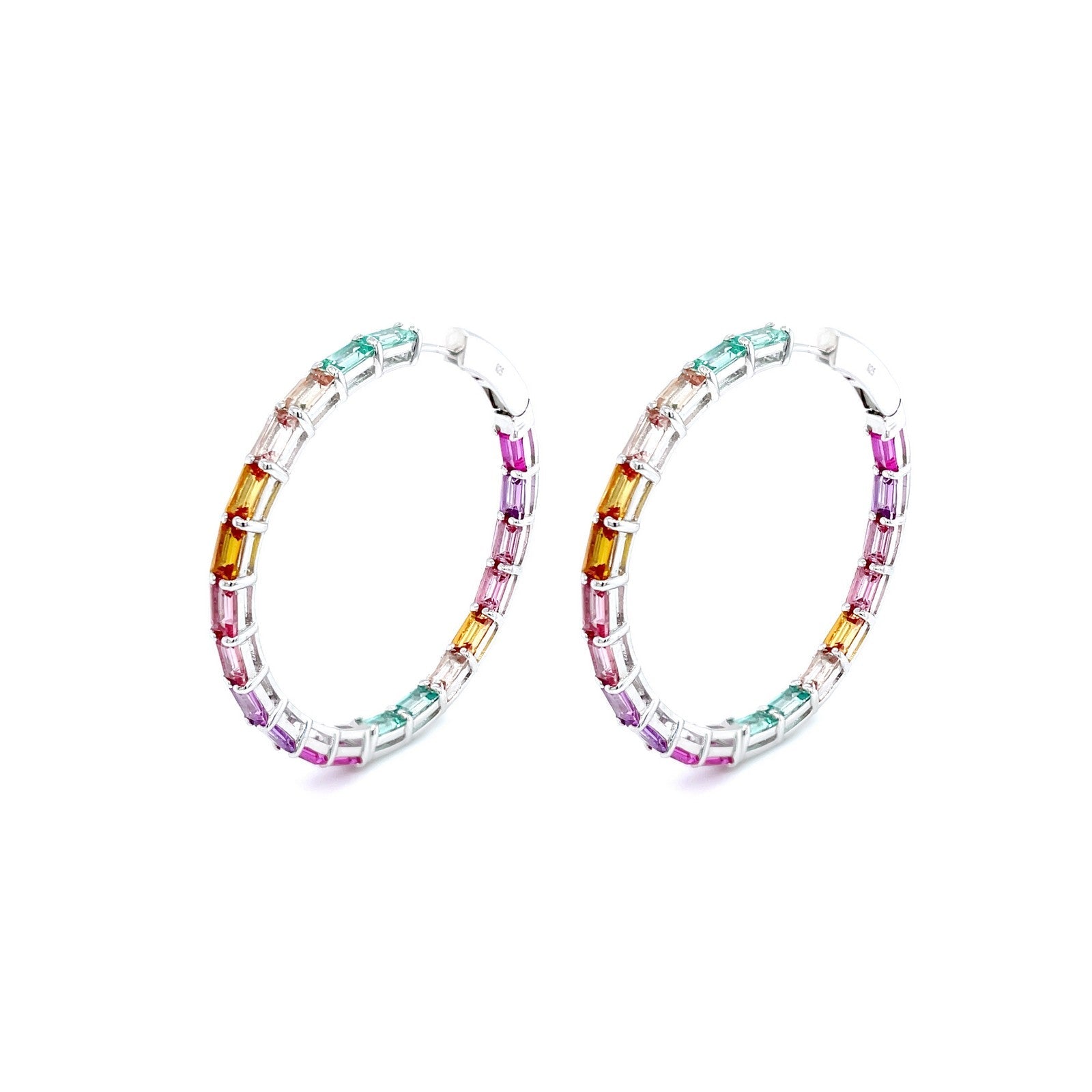 45 mm Fancy Lab-Grown Sapphire Hoop Earrings-SYE018MP