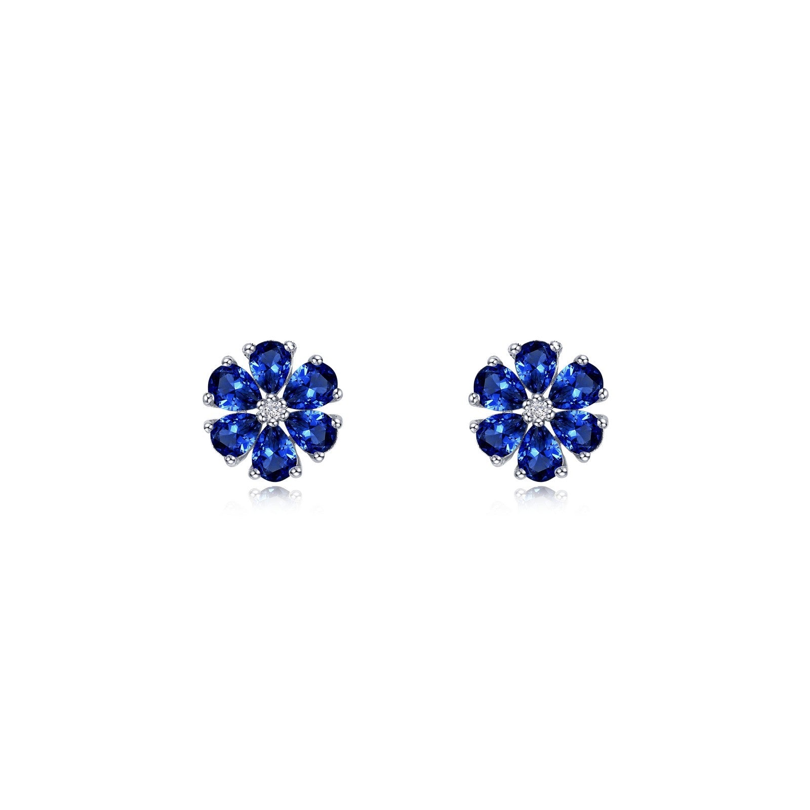Fancy Lab-Grown Sapphire Flower Stud Earrings-SYE030SP