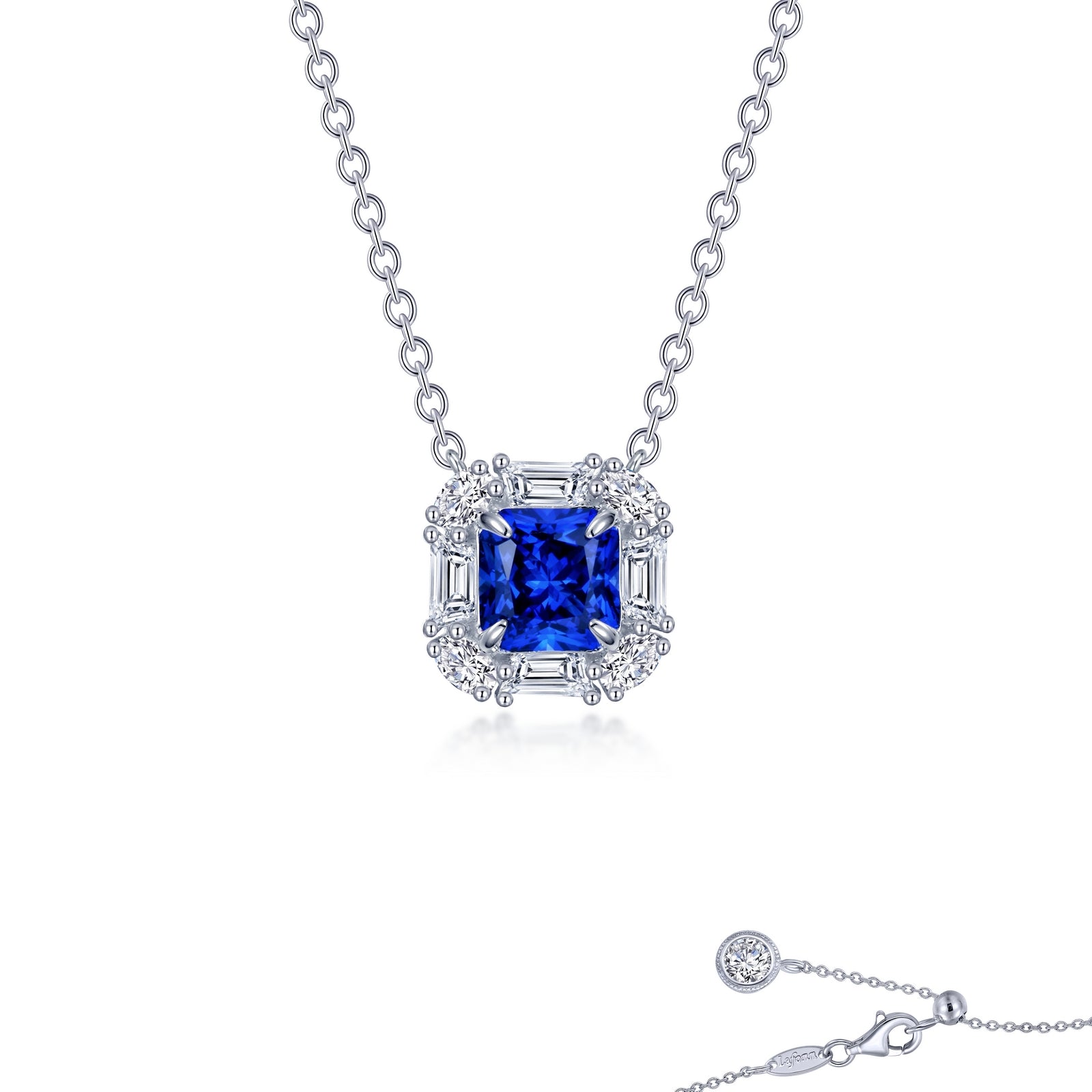 Fancy Lab-Grown Sapphire Halo Necklace-SYN002SP