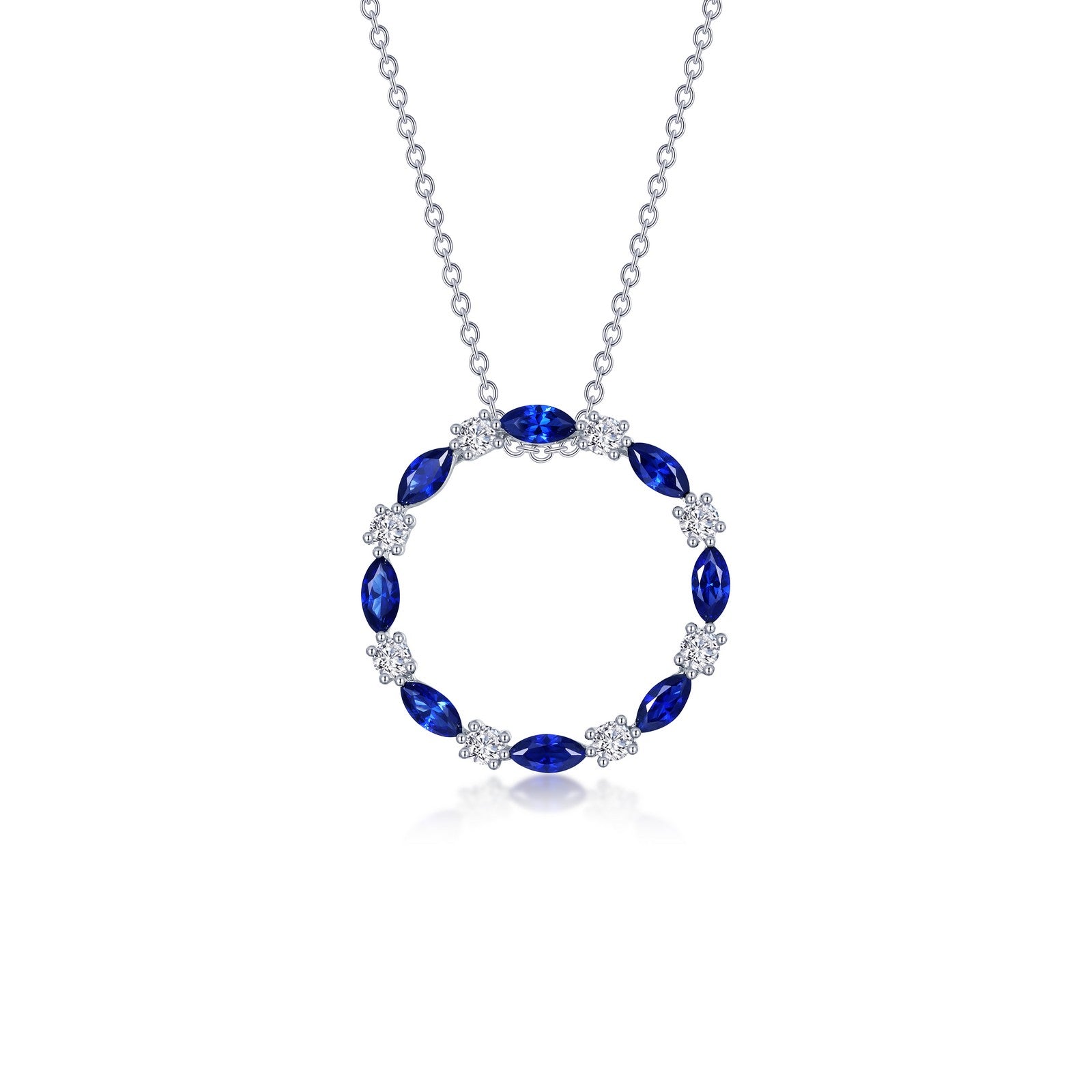 Fancy Lab-Grown Sapphire Open Circle Necklace-SYN018SP