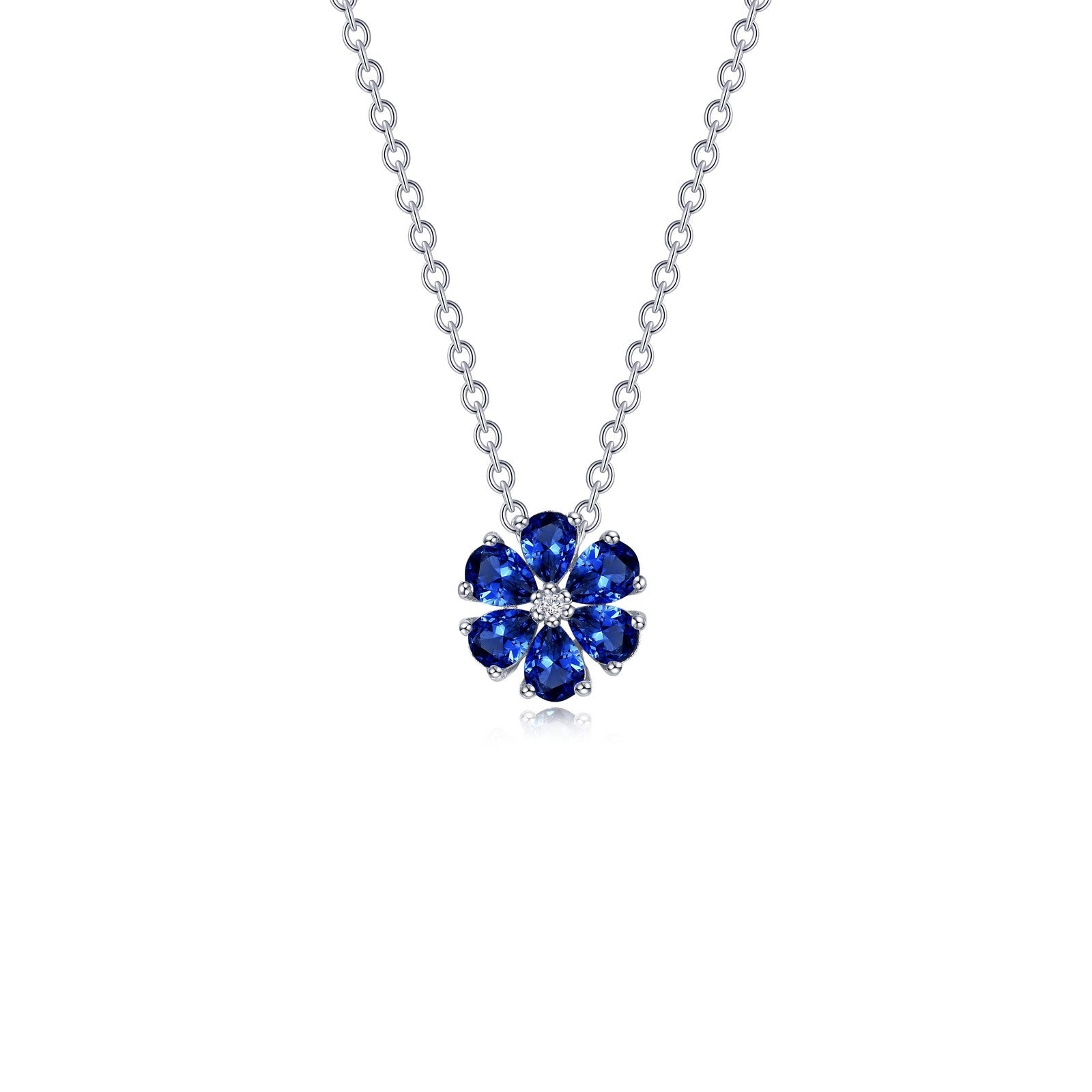 Fancy Lab-Grown Sapphire Flower Necklace-SYP007SP