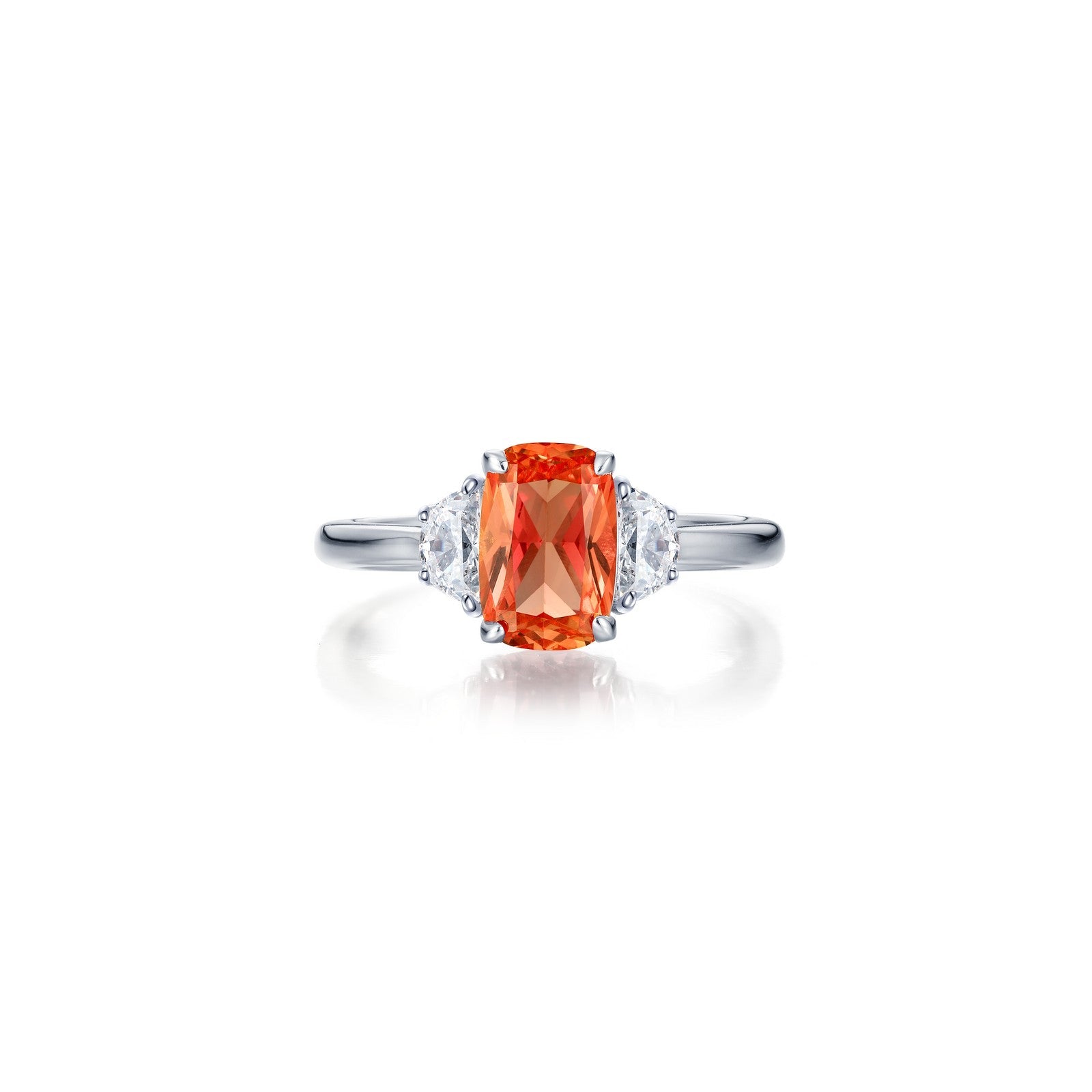 Fancy Peach Fuzz Lab-Grown Sapphire Three-Stone Ring-SYR027PP