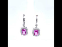 Load and play video in Gallery viewer, Fancy Lab-Grown Sapphire Halo Leverback Earrings-SYE024PP
