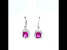 Load and play video in Gallery viewer, Fancy Lab-Grown Sapphire Halo Leverback Earrings-SYE024AP
